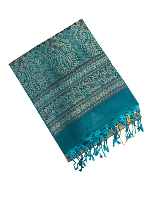 Southloom Pure Handloom Bridal Kanchipuram Silk Saree with Korvai Work (Blue & Grey)