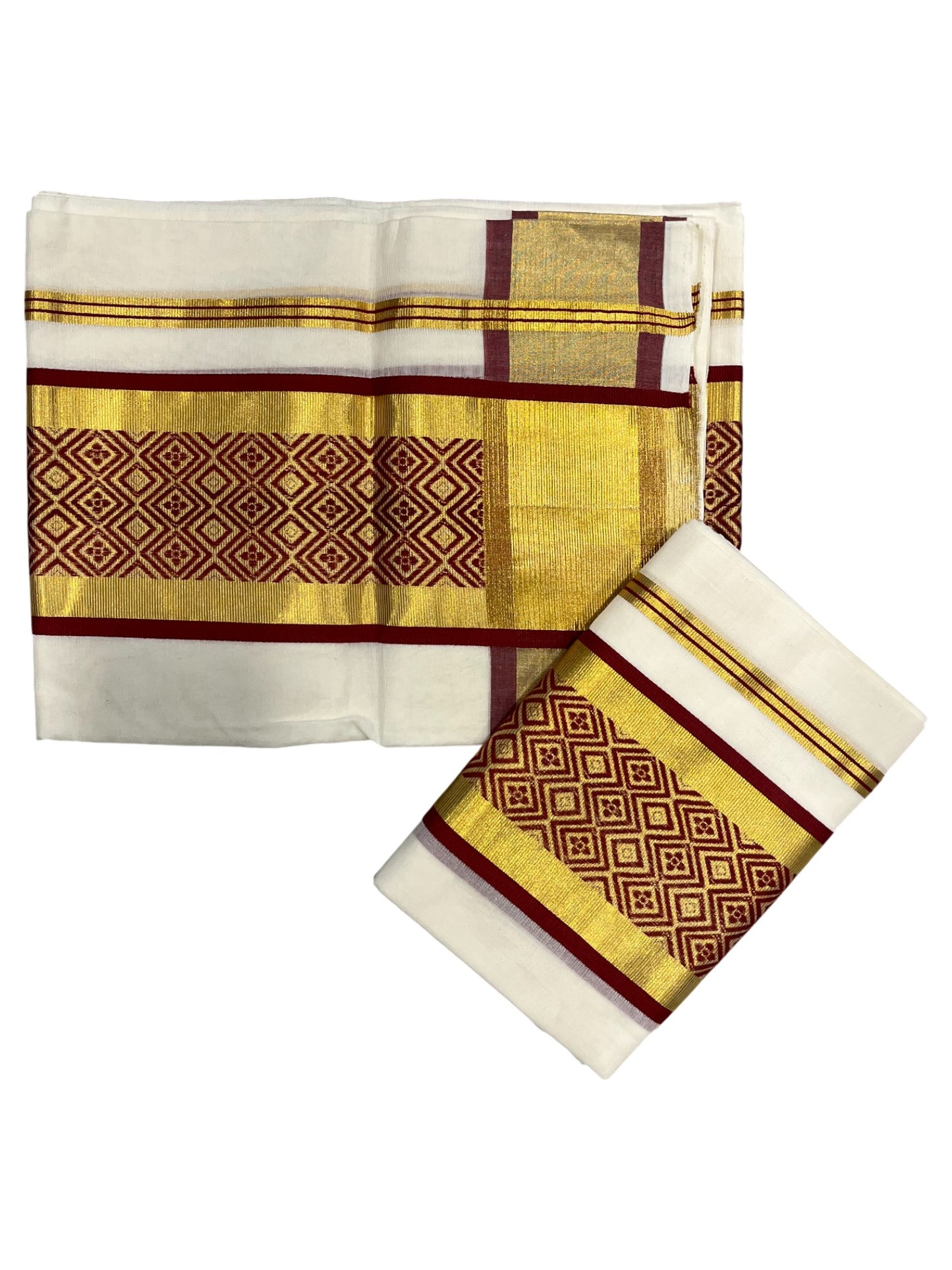 Southloom Premium Handloom Set Mundu with Kasavu Maroon and Golden Border (2.80 Mtr)