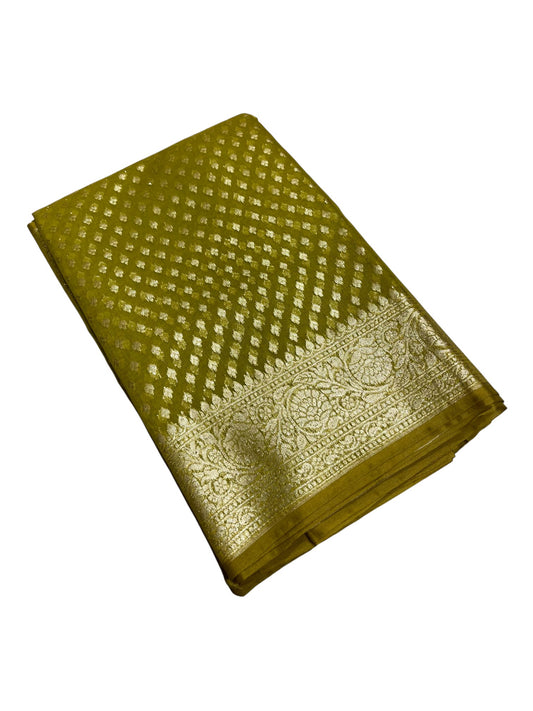 Southloom Cotton Banarasi Silk Saree with Woven Work on Body and Borders (Green)