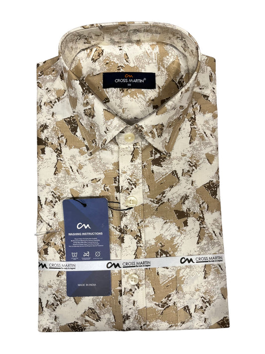 Southloom Pure Cotton Brown Printed Shirt (38 HS)