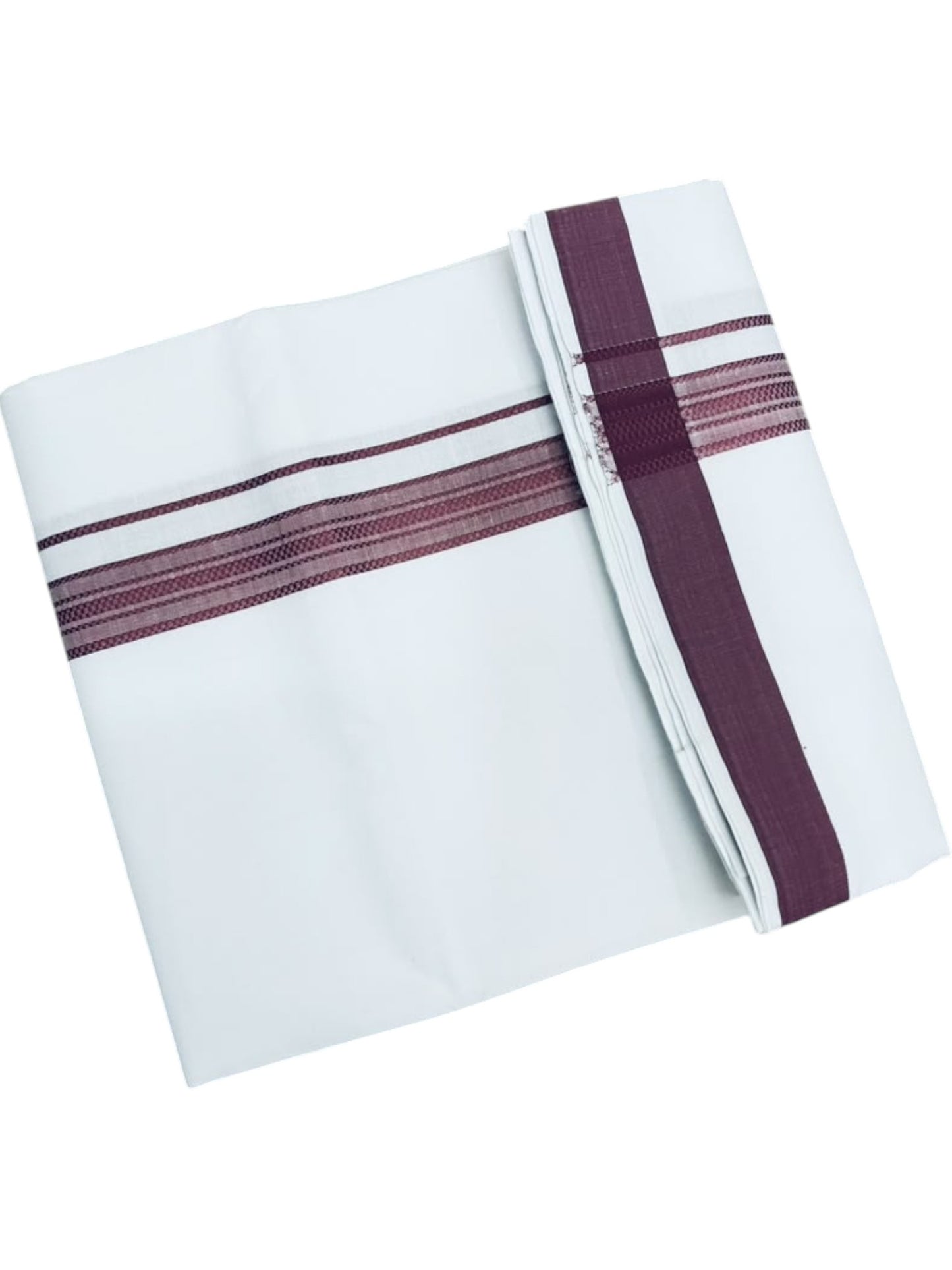 Southloom Pure White Single Cotton Mundu with Dark Peach Border (South Indian Kerala Dhoti)