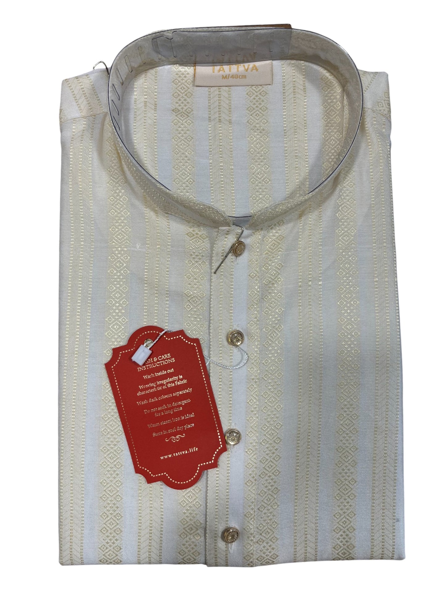 Southloom White Woven Patterns Semi Silk Short Kurta for Men