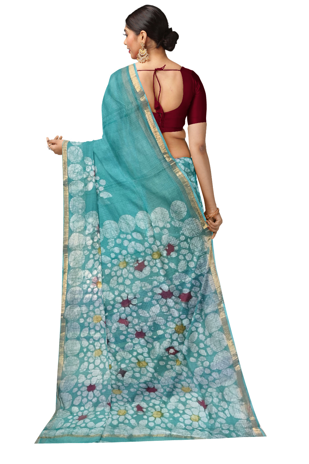 Southloom Kota Fabric Printed Turquoise Saree