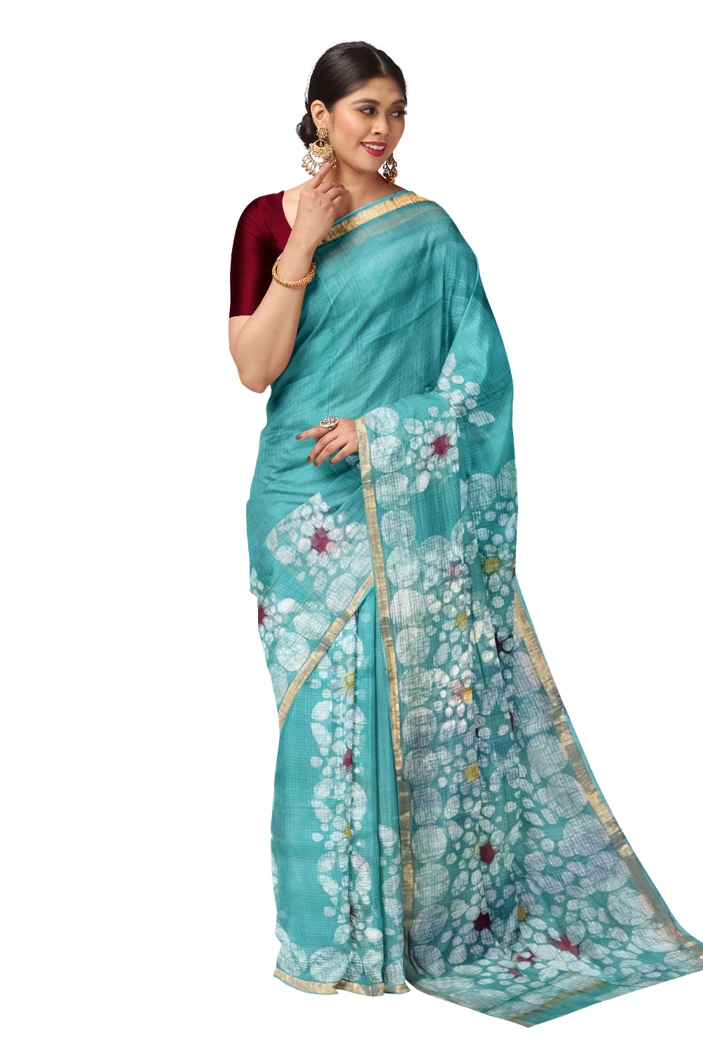 Southloom Kota Fabric Printed Turquoise Saree