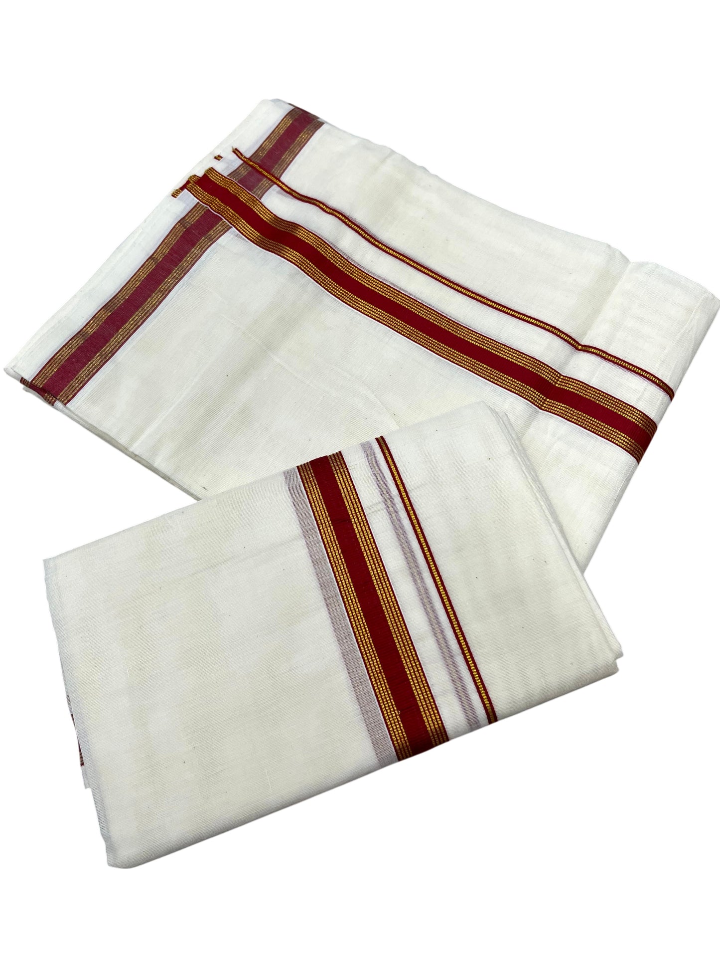 Southloom Pure Cotton Kerala Single Set Mundu (Mundum Neriyathum) with Red Kasavu Border in 2.80 Mtrs