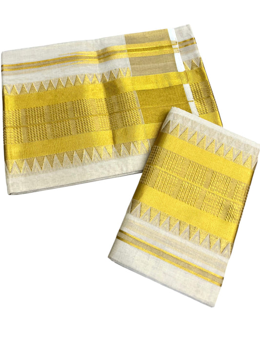 Southloom Premium Tissue Handloom Set Mundu with Temple Design And Kasavu Border (2.80 Mtr) SL632