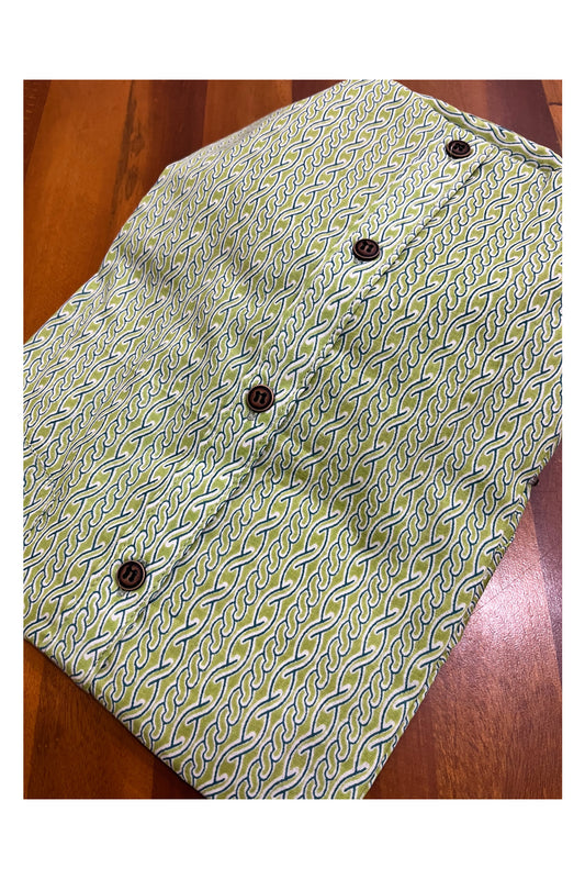 Southloom Jaipur Cotton Hand Block Printed Light Green  Shirt (Half Sleeves)