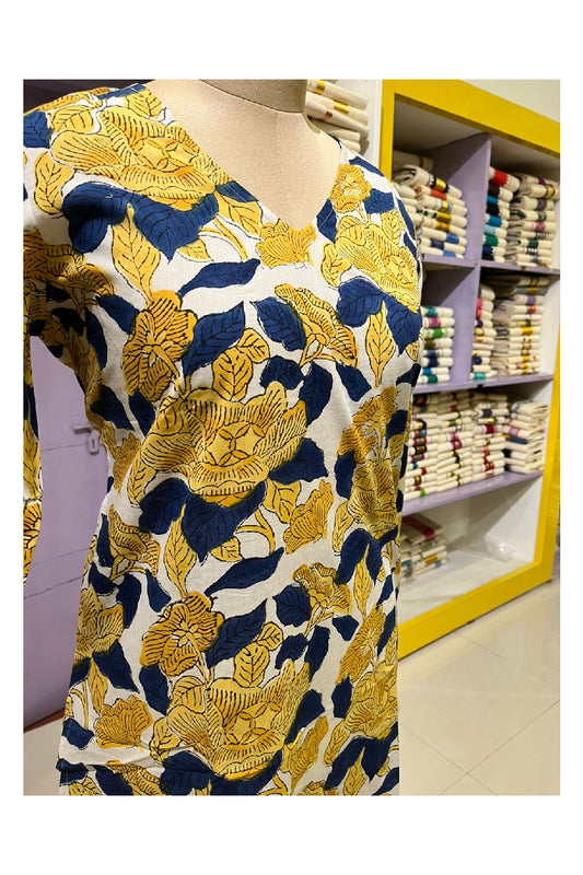 Southloom Stitched Cotton Kurti in Yellow and Blue Printed Designs