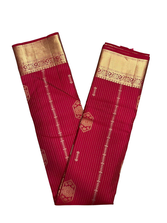 Southloom Premium Handloom Bridal Kanchipuram Silk Saree with Korvai Works (Red)