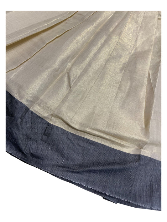 Southloom Kerala Tissue Kasavu Pavada Blouse with Embroidery Work for Kids