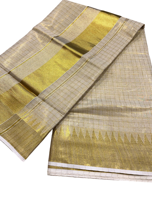 Southloom Tissue Kasavu Check Saree with Temple Border