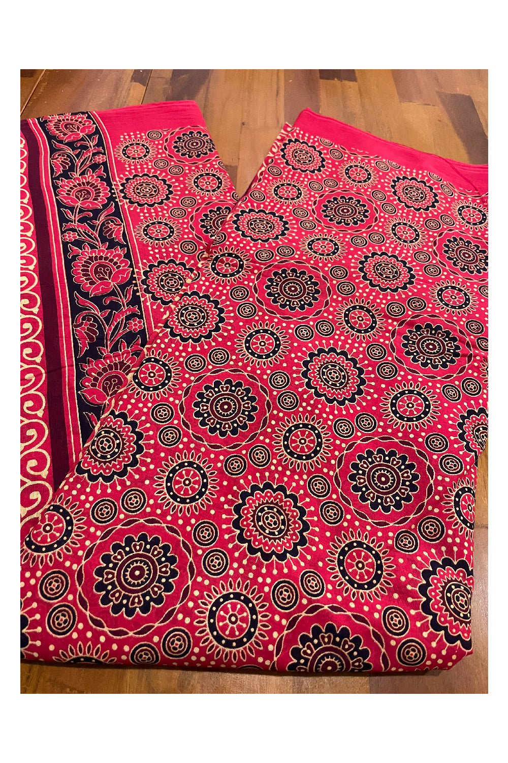 Southloom Mul Cotton Red Designer Printed Saree