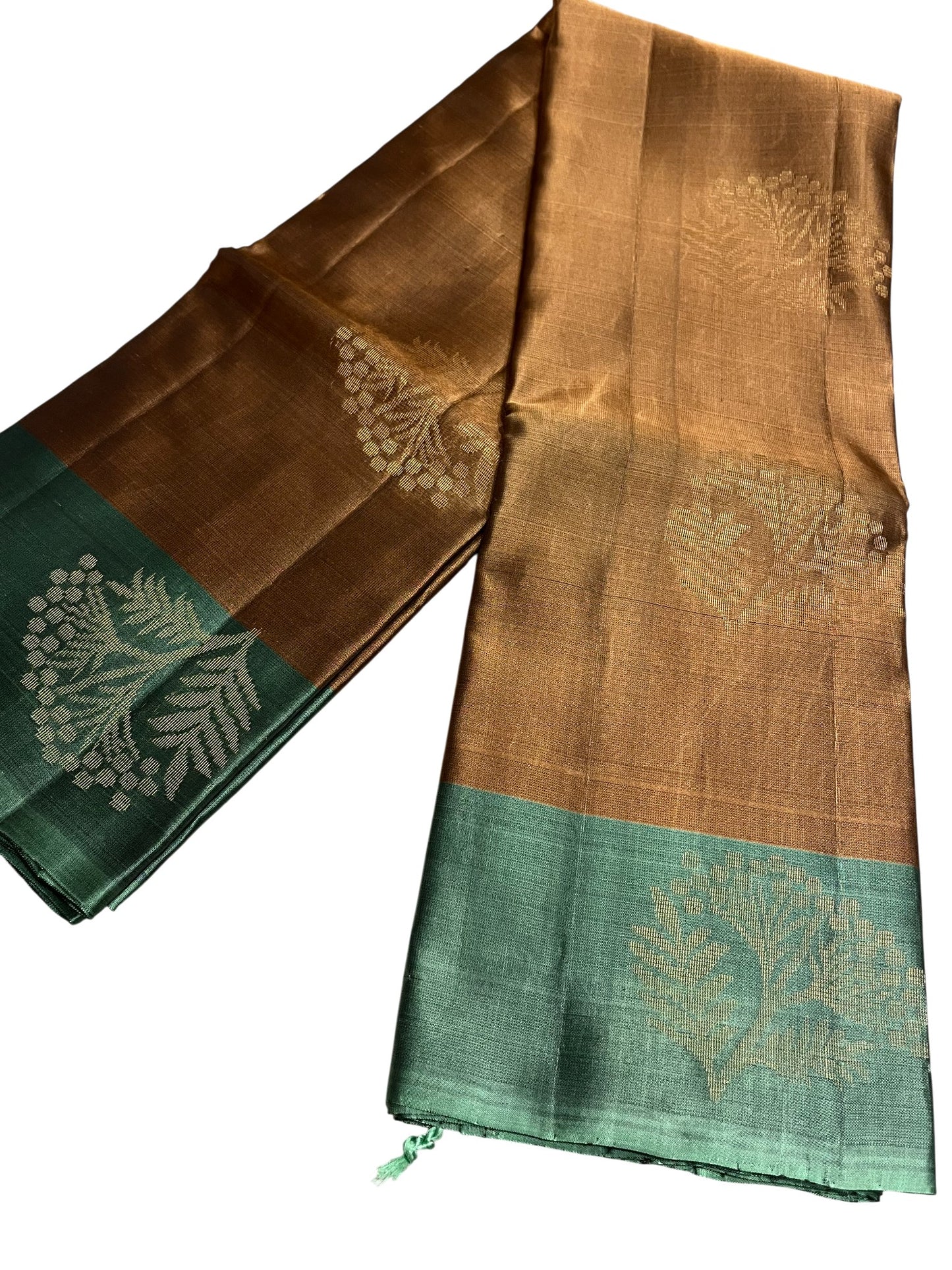 Southloom Pure Handloom Kanchipuram Silk Saree with Butta Work (Brown & Green)