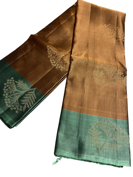 Southloom Pure Handloom Kanchipuram Silk Saree with Butta Work (Brown & Green)