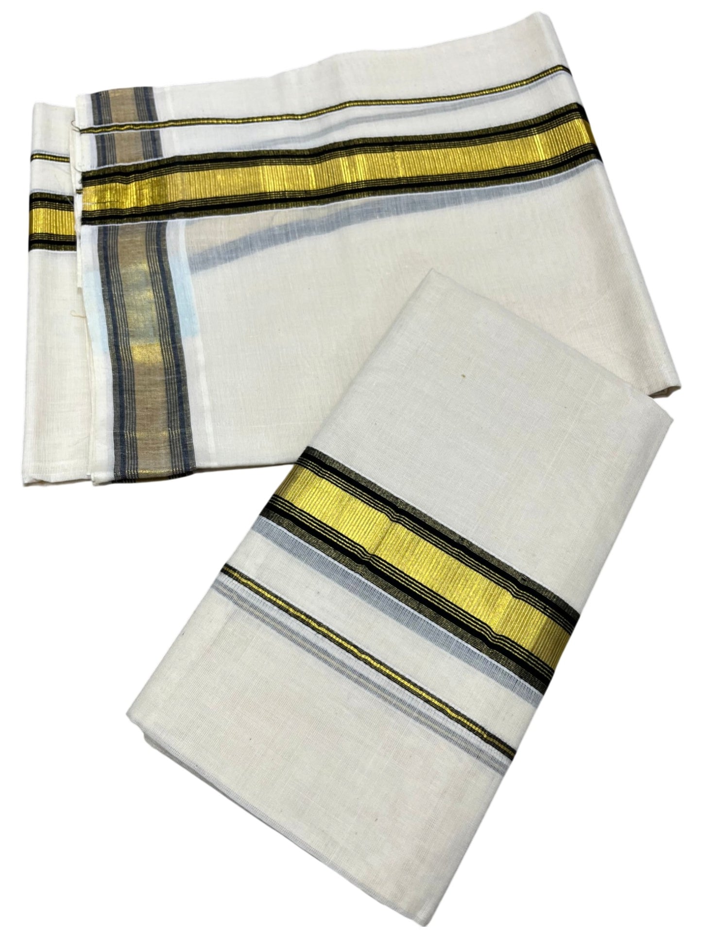 Southloom Pure Cotton Kerala Kasavu  Set Mundu (Mundum Neriyathum) Kasavu & Black Border in 2.80 Mtrs