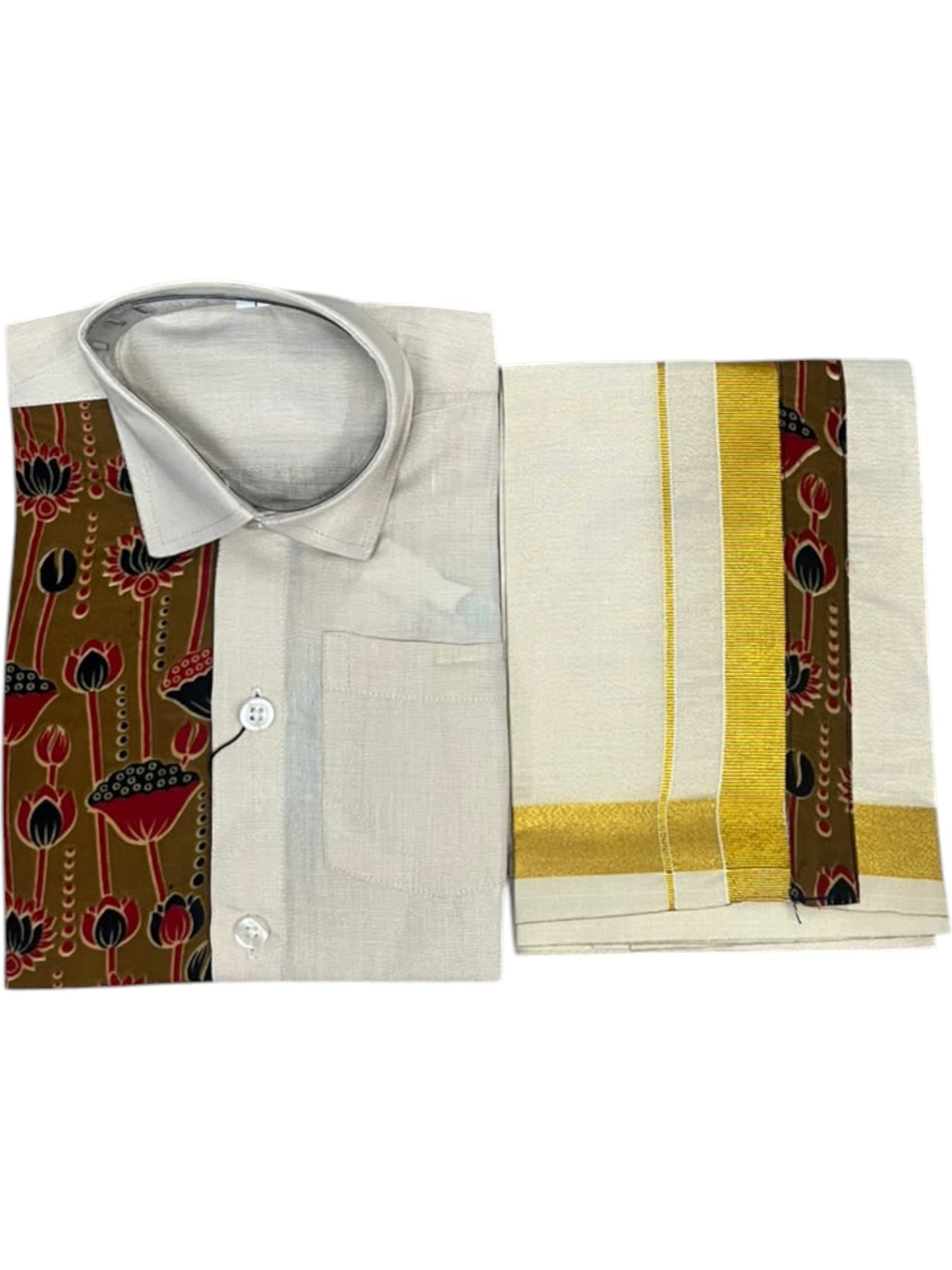 Southloom Tissue Ajrakh Printed Kids's Combo (Shirt + Velcro Mundu) SLKCOMBO SL611
