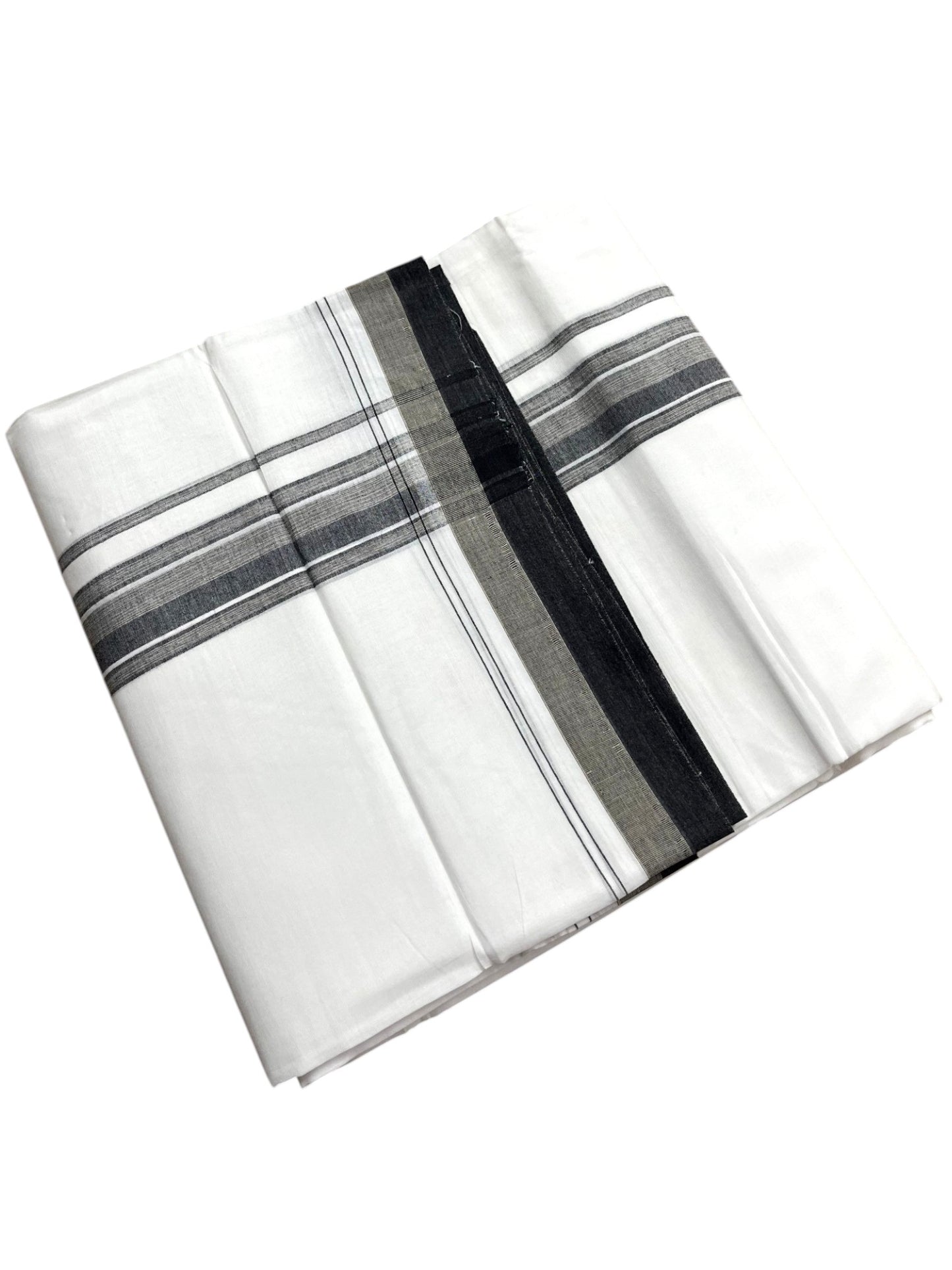 Southloom Pure Cotton Mundu with Black & Gray Border (South Indian Kerala Dhoti)