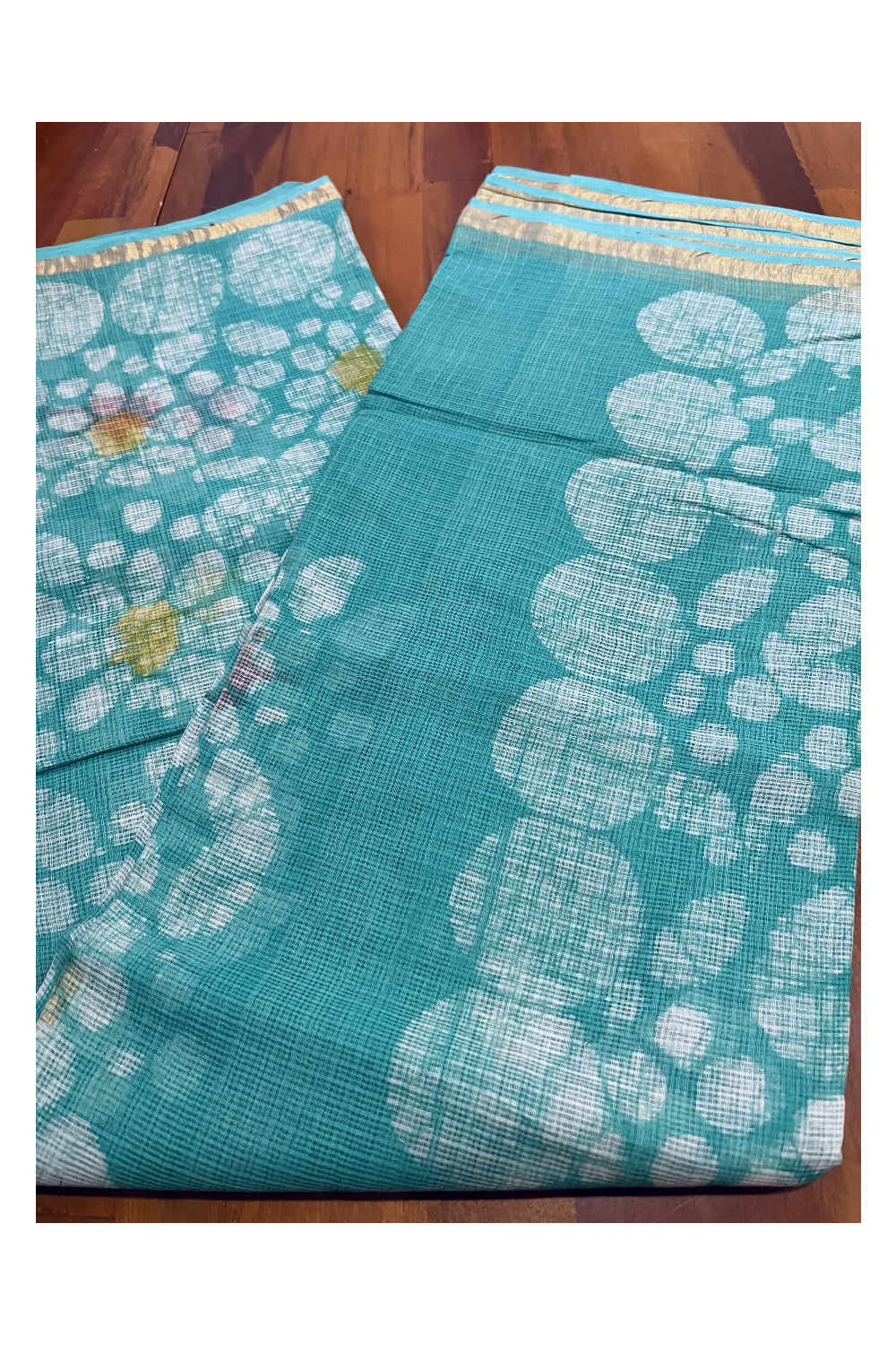 Southloom Kota Fabric Printed Turquoise Saree