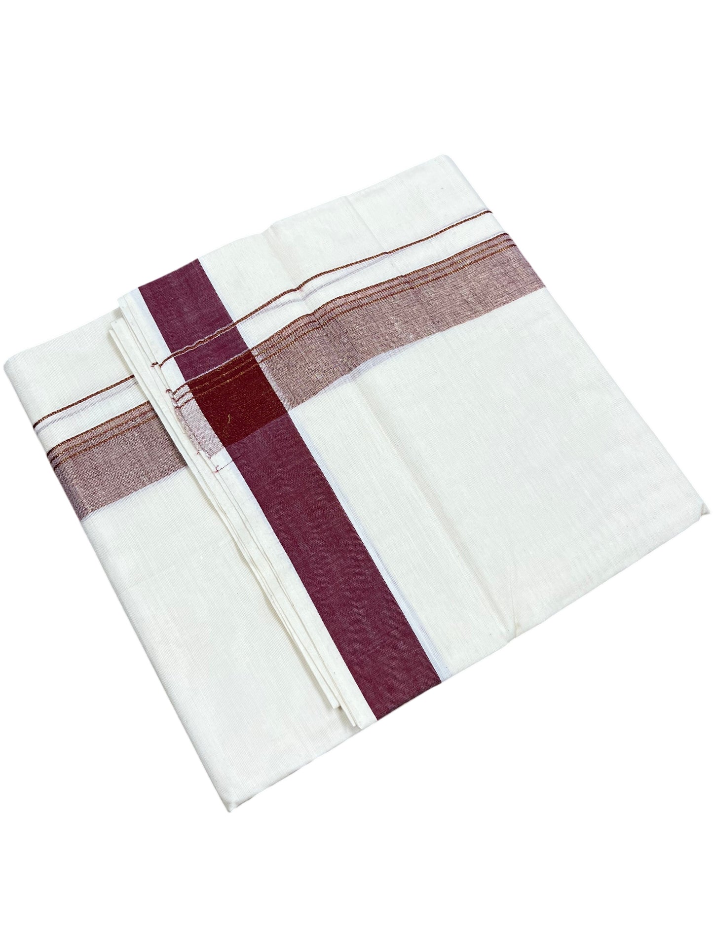 Southloom Pure Cotton Mundu with Maroon Border (South Indian Kerala Dhoti)