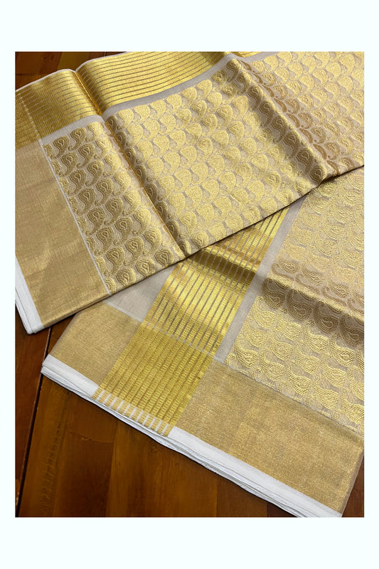 Southloom Premium Handloom Tissue Kasavu Saree with Paisley Heavy Woven Designs (Vishu 2024 Collection)