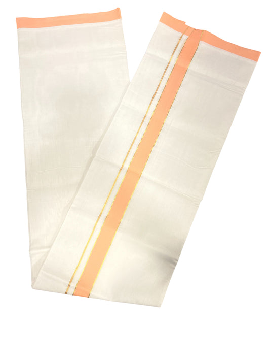 Southloom Premium Handloom Cotton Double Mundu with Peach And Kasavu Border