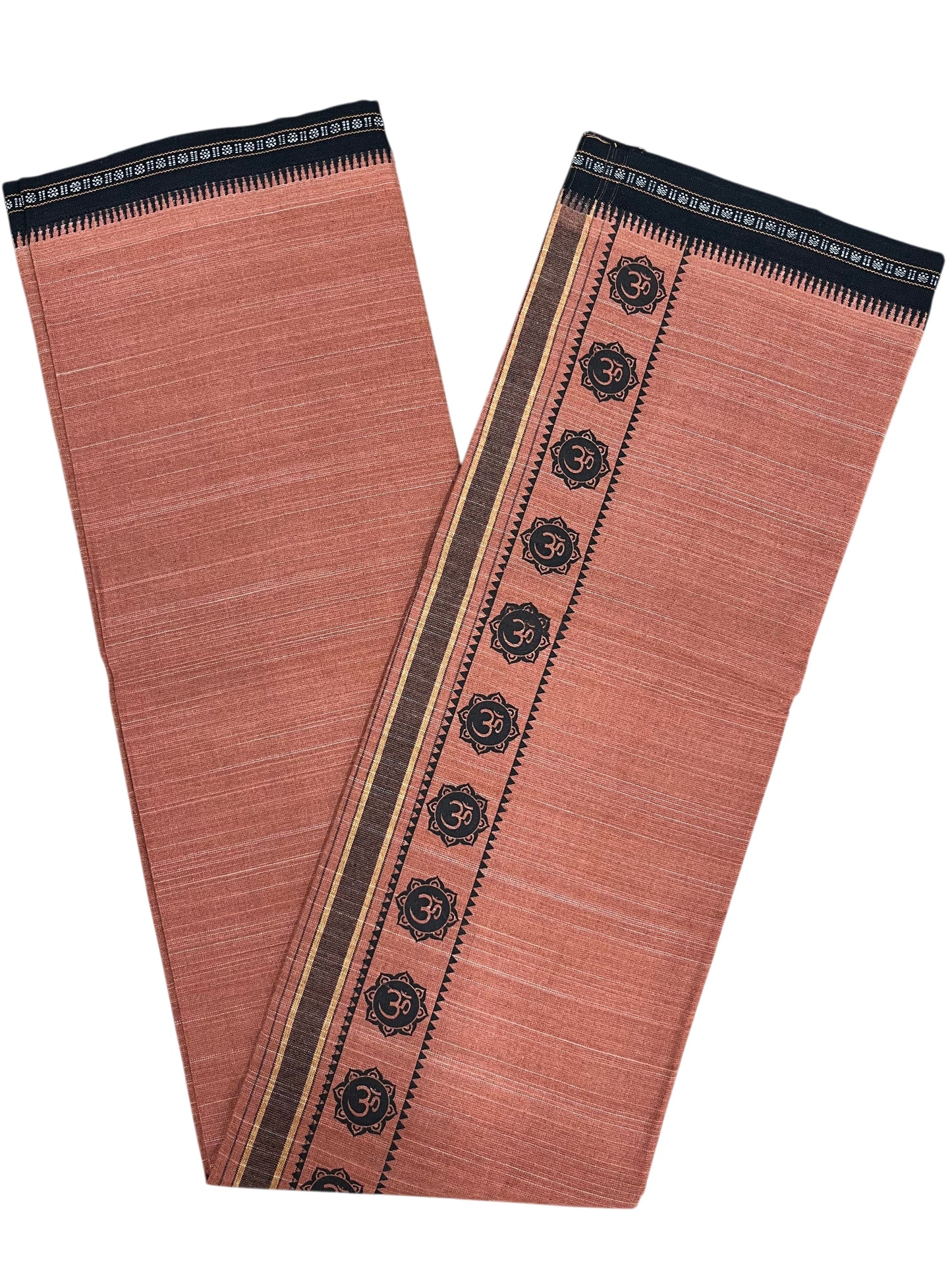 Southloom Saffron (Kaavi) Black Printed Single Mundu / Lungi (South Indian Kerala Dhoti)