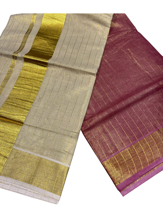 Southloom Tie & Dye - Half & Half  Multi Colour Magenta Design Saree with Kasavu Border & Lines On Body