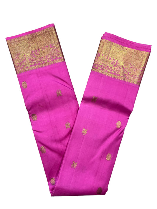 Southloom Premium Bridal Handloom Kanchipuram Silk Saree With Pallakku Design & Butta Works (Pink)