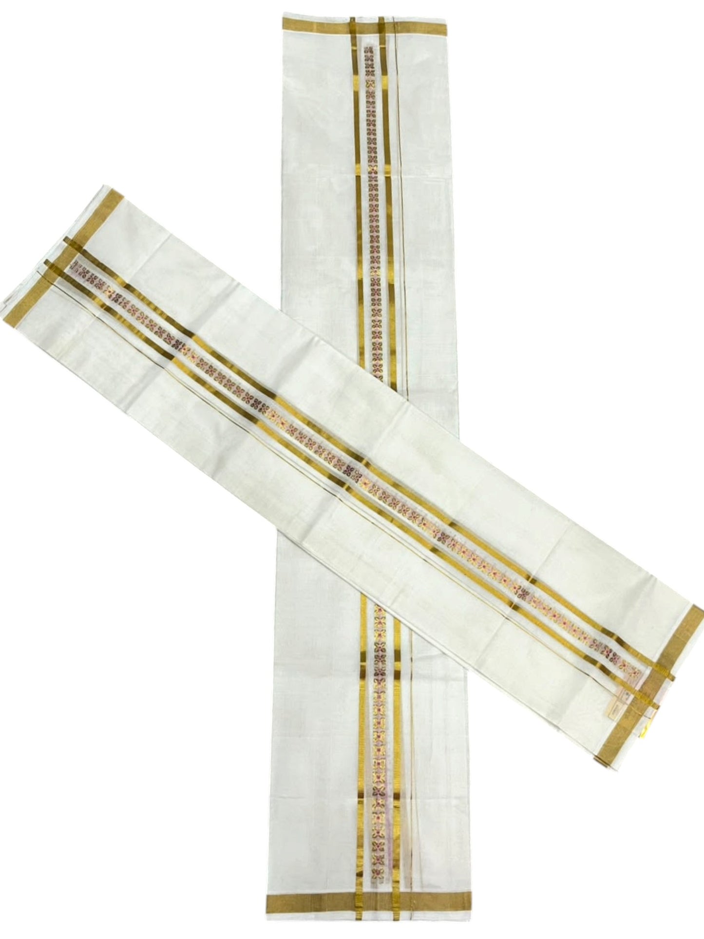 Southloom Premium Cotton Handloom Set Mundu With Pink Woven Dots Design And Golde Kasavu Border (2.80 Mtr) SL632