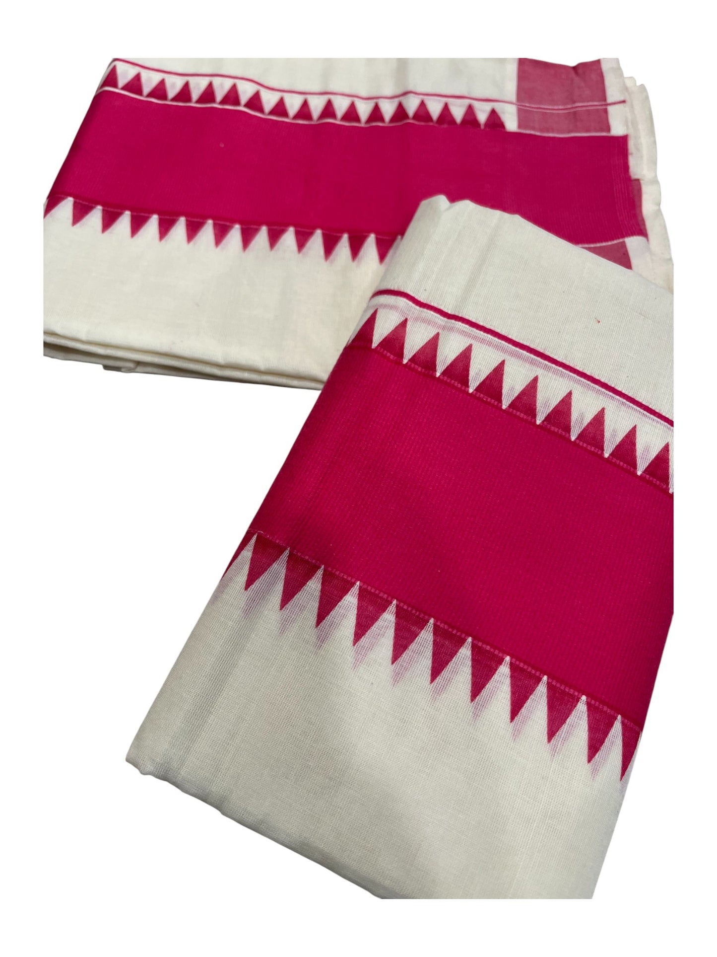 Kerala Pure Cotton Set Mundu Single (Mundum Neriyathum) with MaroonTemple Border 2.80 Mtrs