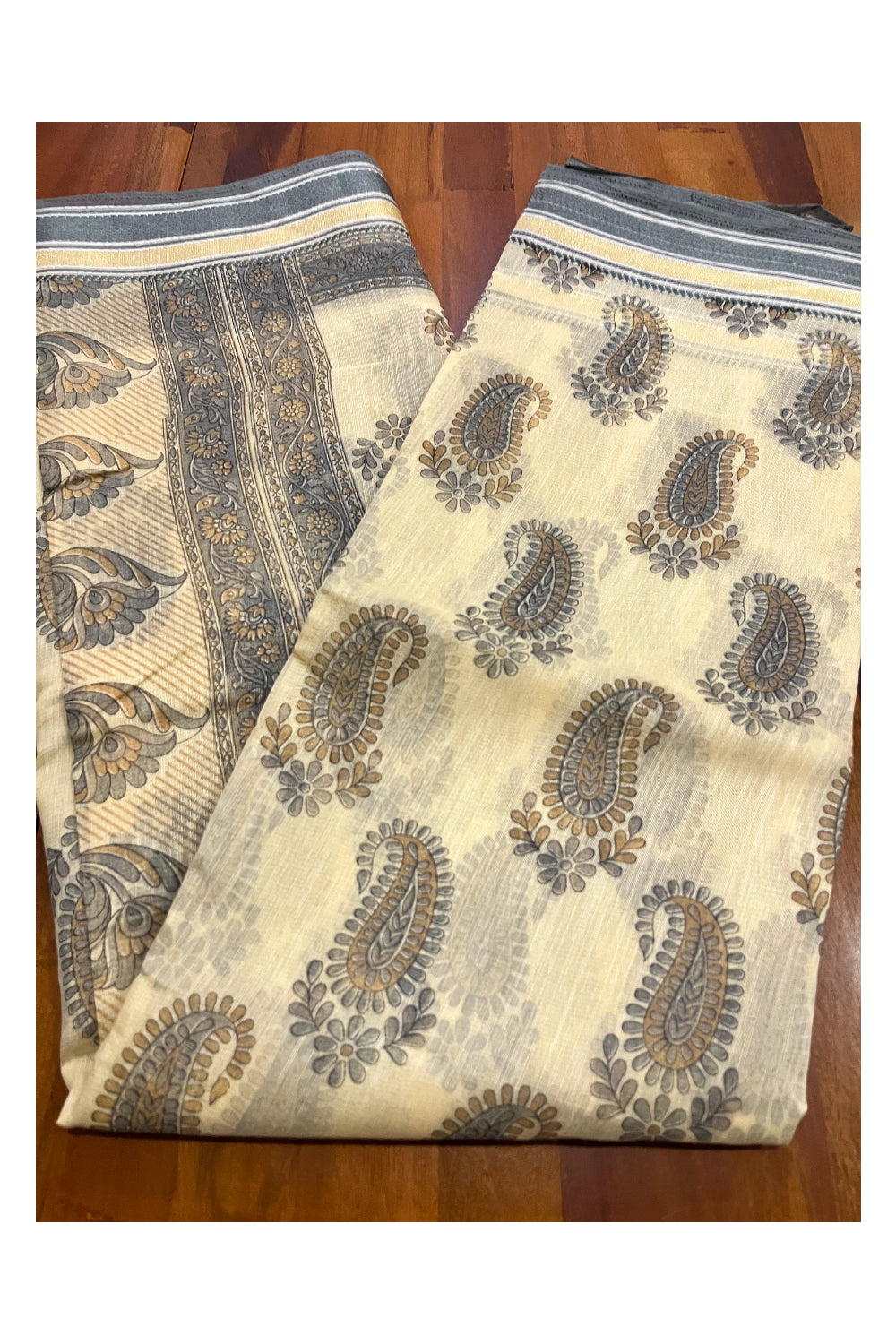 Southloom Cotton Light Brown Saree with Paisley Printed Designs