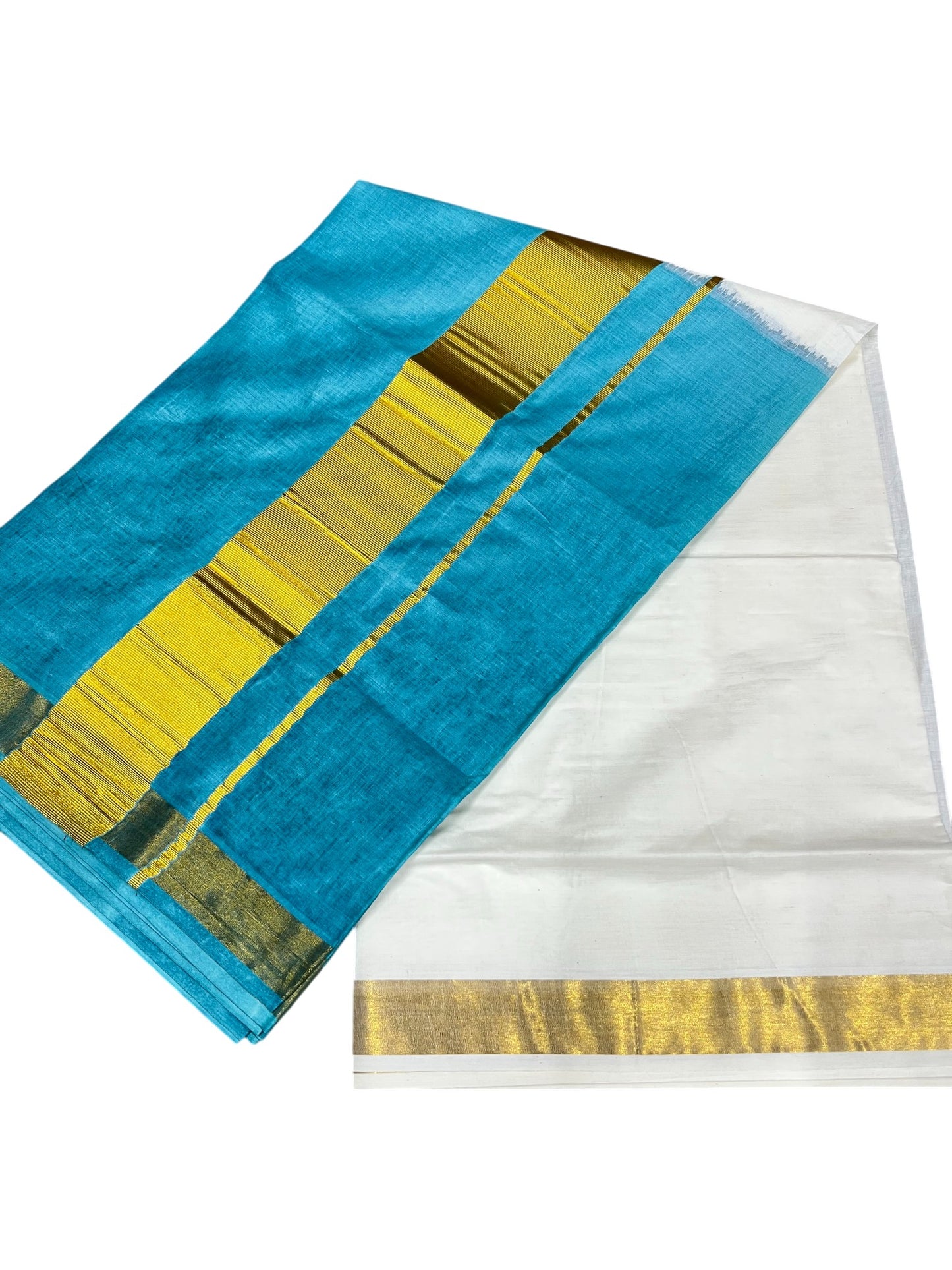 Southloom Tie and Dye Multi Colour Blue Kasavu Saree