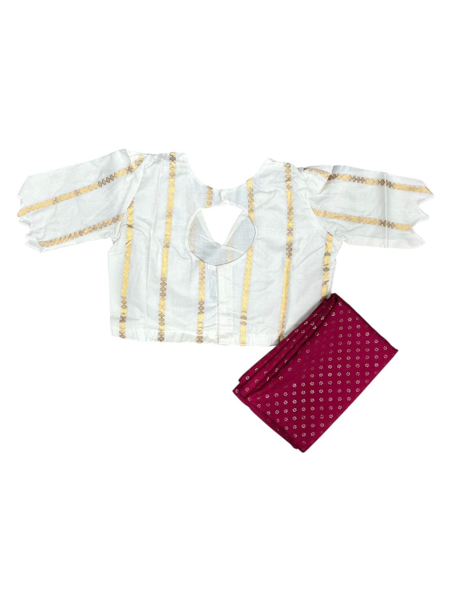 Southloom Stitched Cotton Stripes Dhavani Set with Pavada and Majenta Blouse Piece