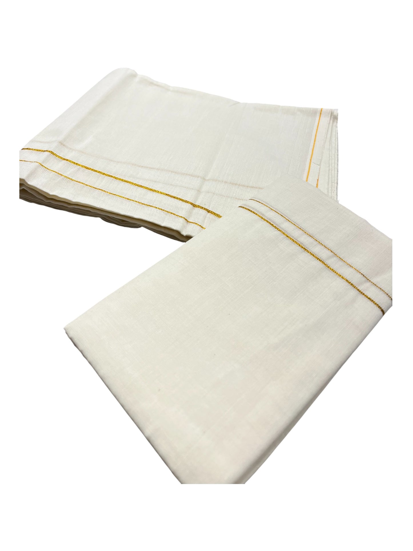 Kerala Cotton Mundum Neriyathum Single (Set Mundu) with Golden Eerkkil Kara