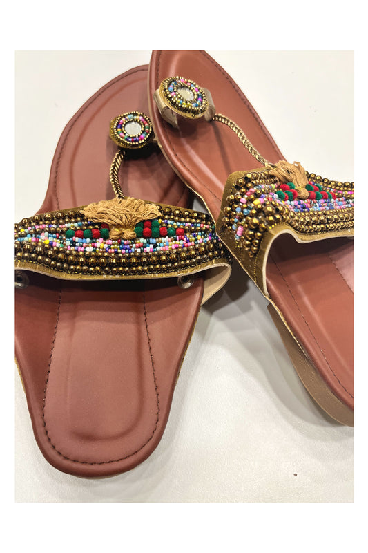 Southloom Jaipur Handmade Bead Work Peach One Toe Flat Sandals