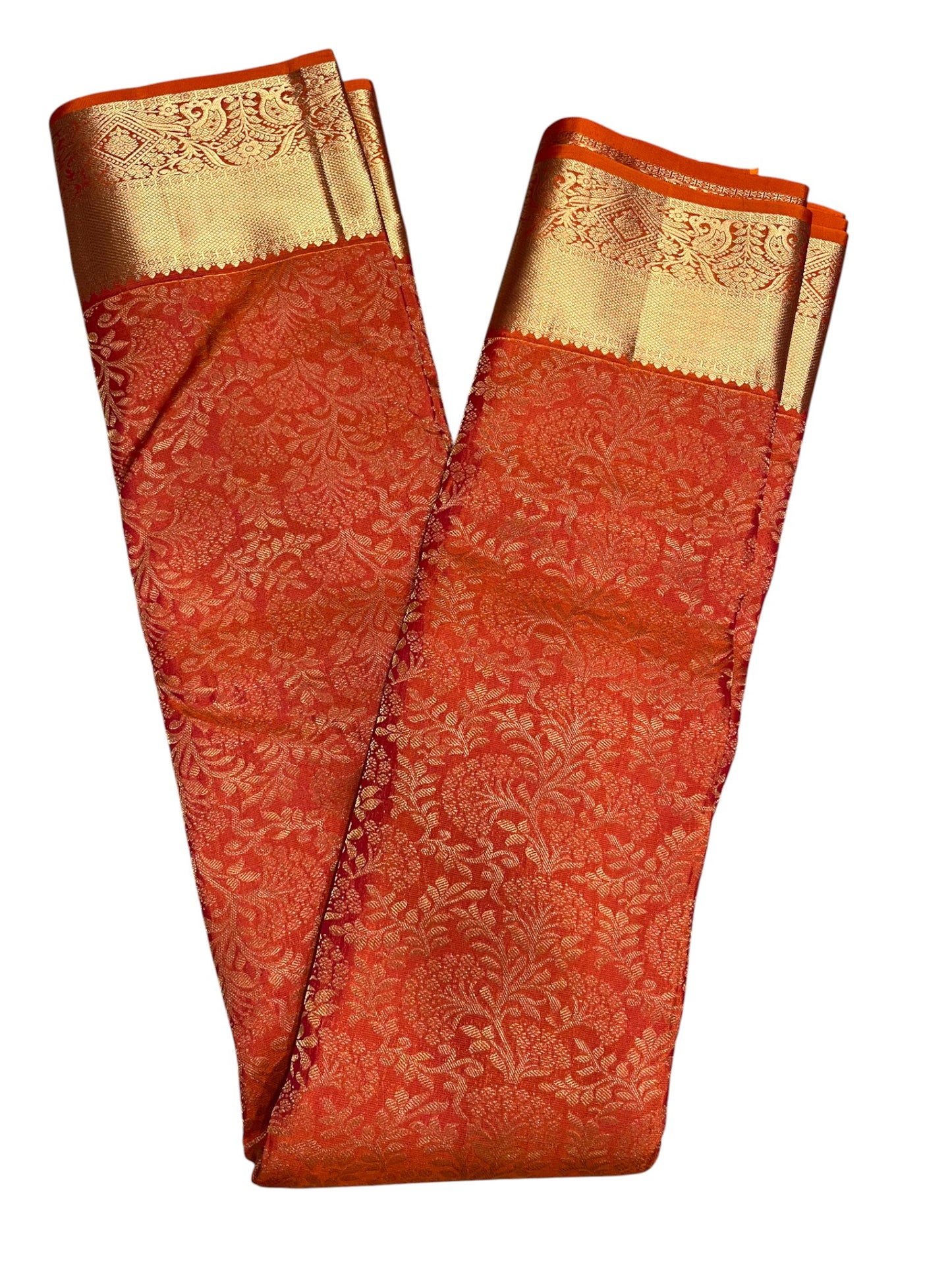 Southloom Pure Handloom Bridal Kanchipuram Silk Saree with Korvai Work (Orange)