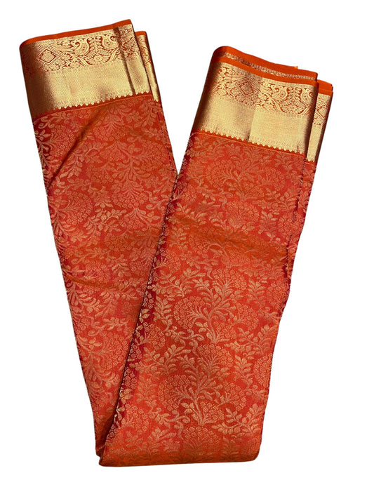 Southloom Pure Handloom Bridal Kanchipuram Silk Saree with Korvai Work (Orange)
