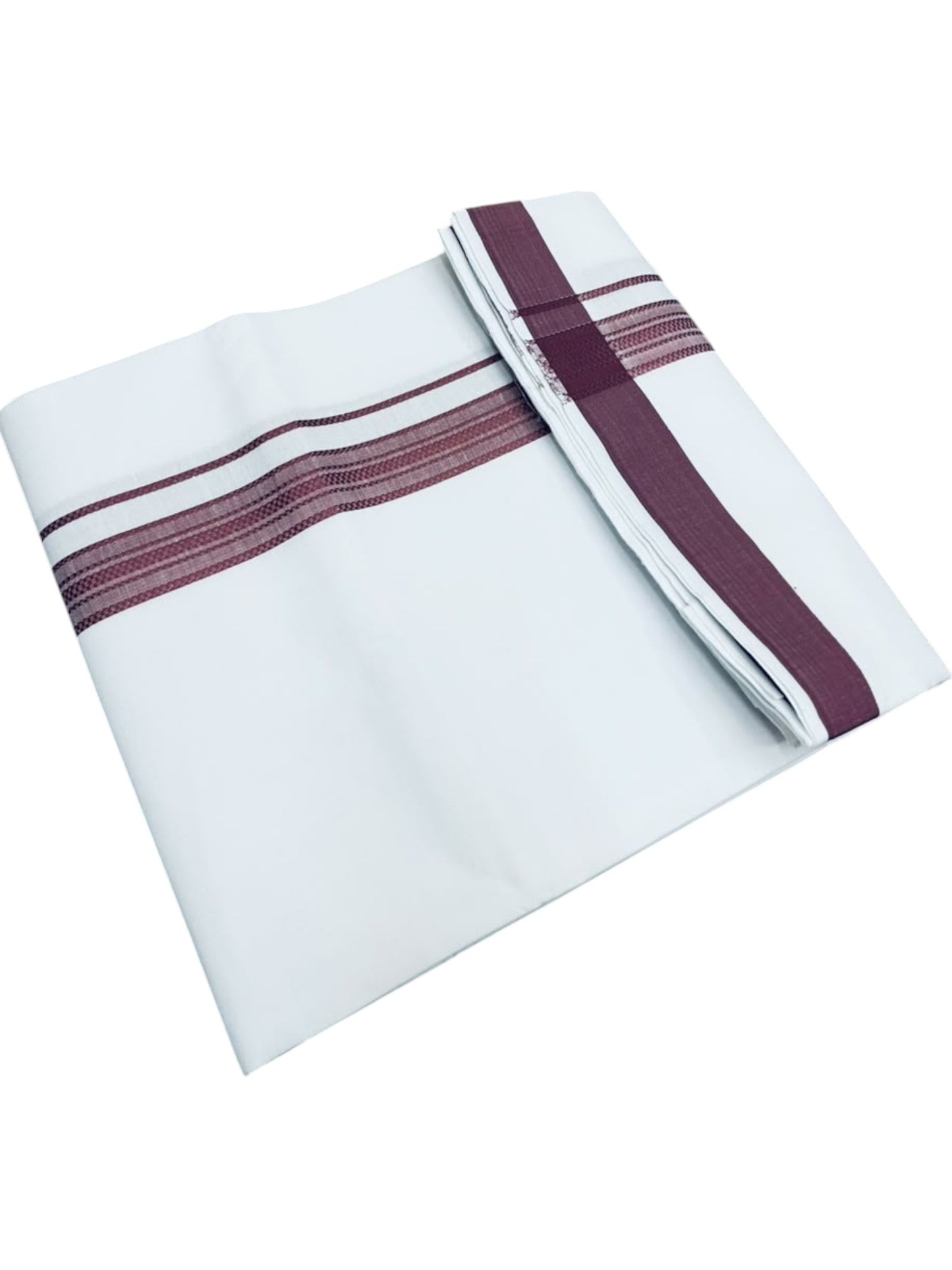 Southloom Pure White Single Cotton Mundu with Dark Peach Border (South Indian Kerala Dhoti)