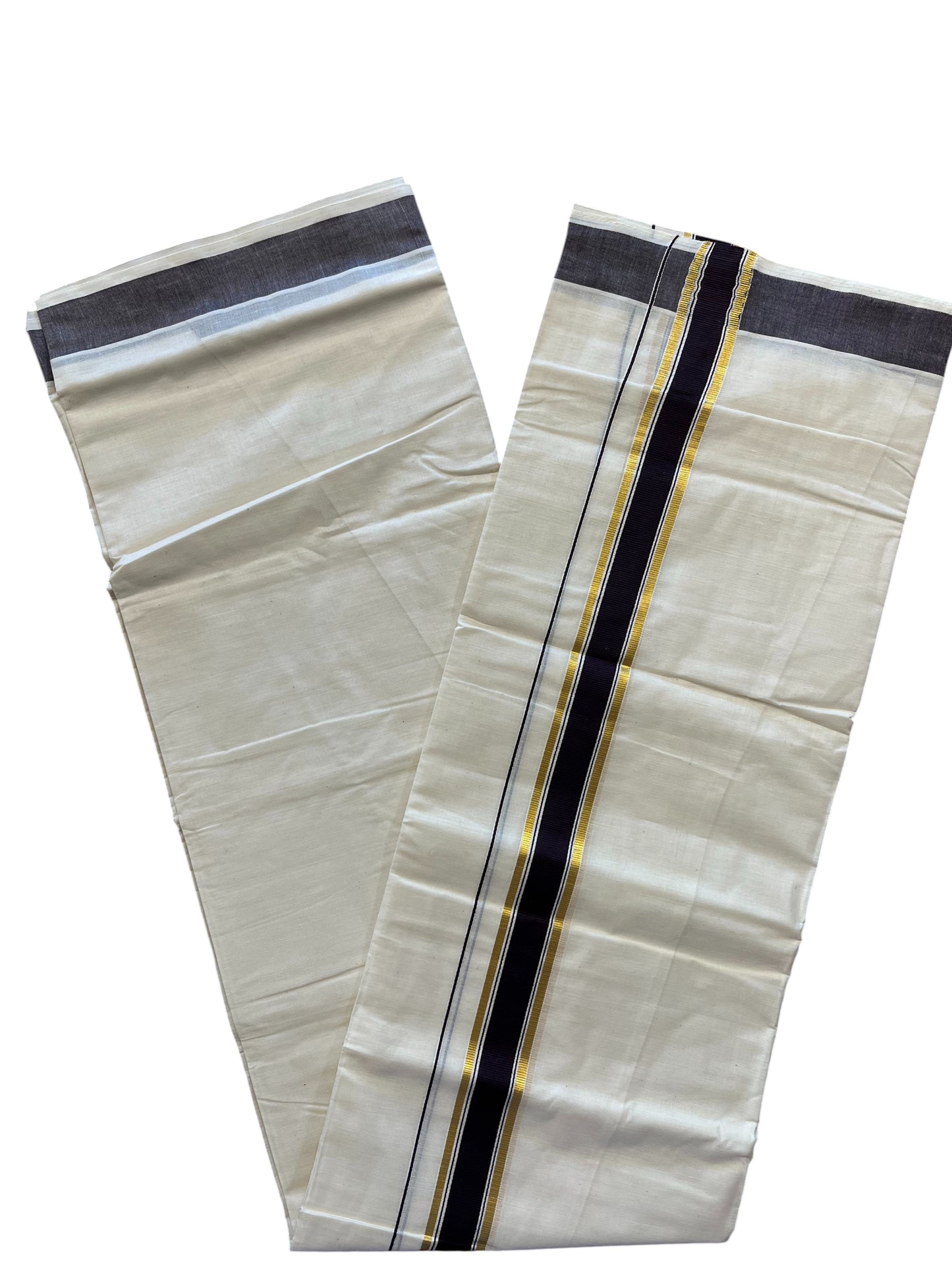 Southloom Pure Cotton Mundu with Gold Kasavu and Purple Colour Border (South Indian Kerala Dhoti)
