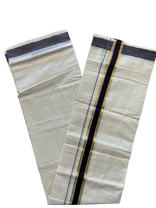 Southloom Pure Cotton Mundu with Gold Kasavu and Purple Colour Border (South Indian Kerala Dhoti)