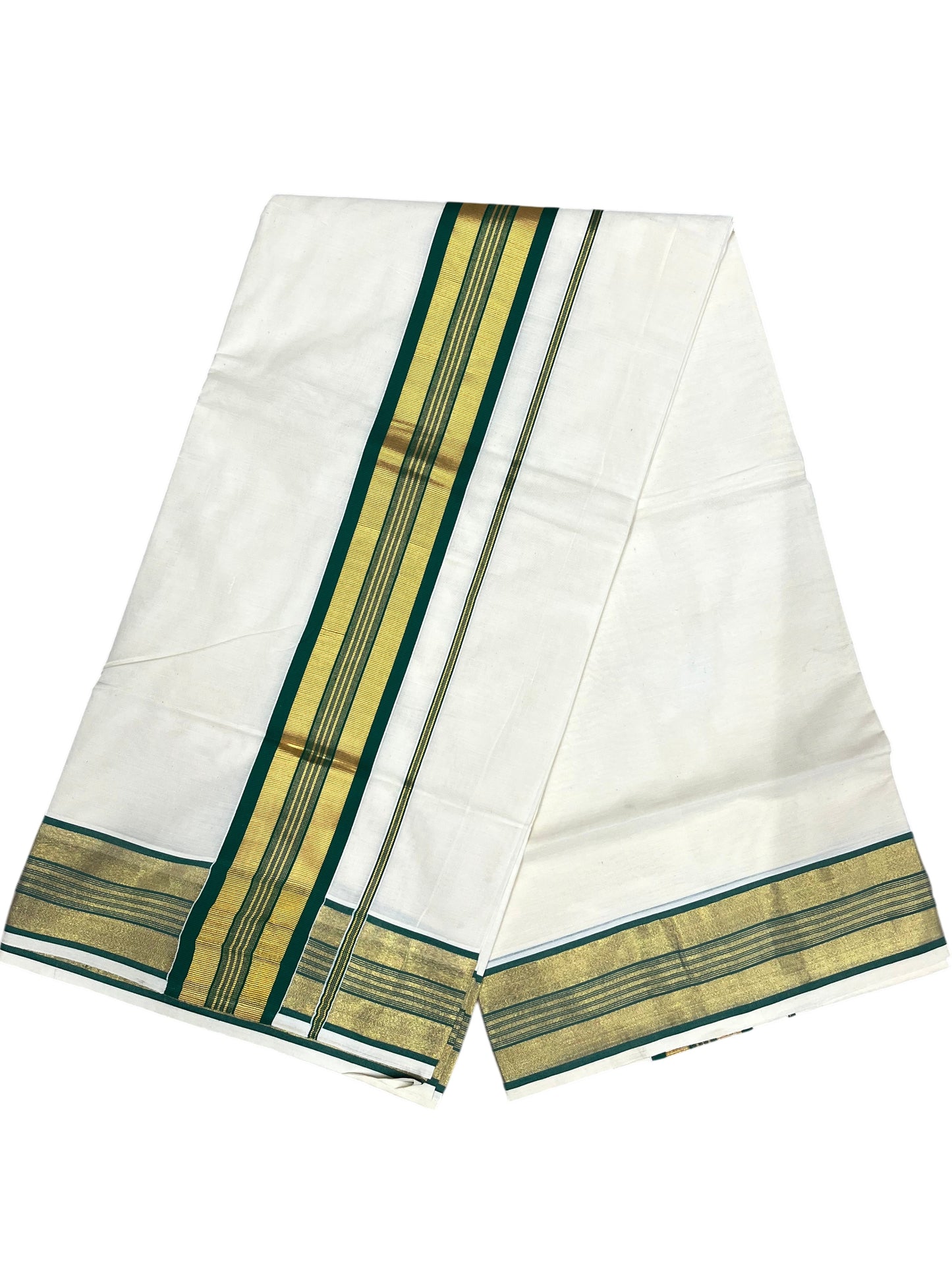 Southloom Kerala Cotton Kasavu Saree with Dark Green Border