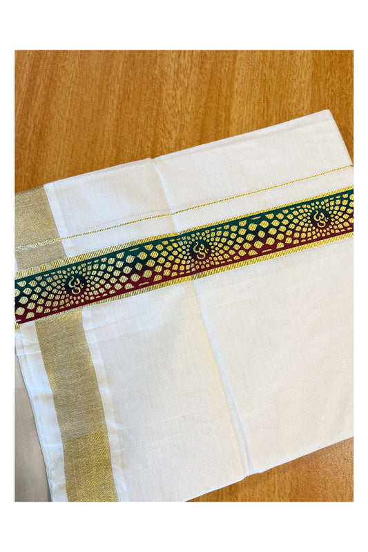 Southloom Pure Cotton Off White Double Mundu with Mural Printed Design Along Kasavu Kara