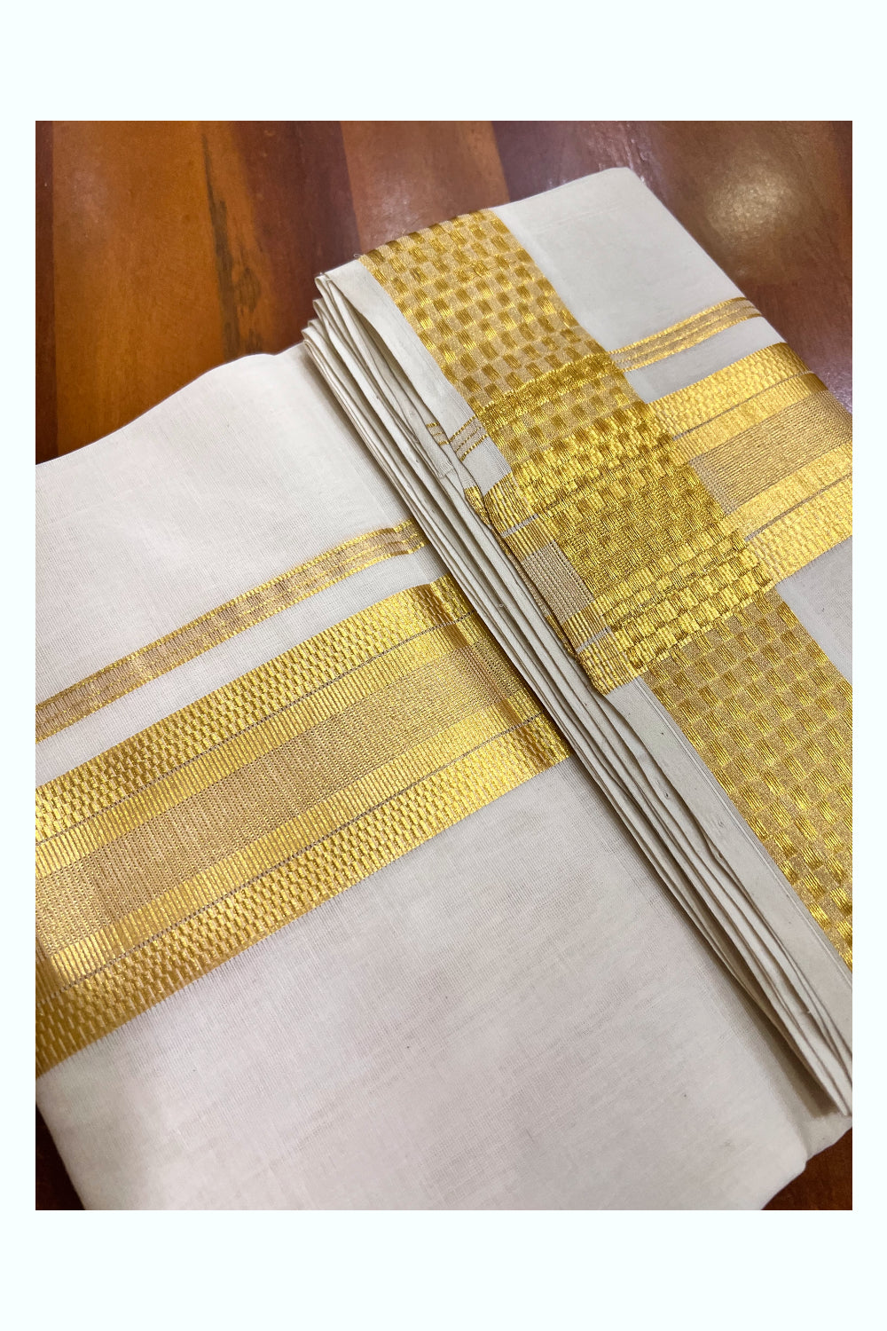 Southloom Super Premium Balaramapuram Unakkupaavu Handloom Double Mundu with Golden Kasavu Woven Border