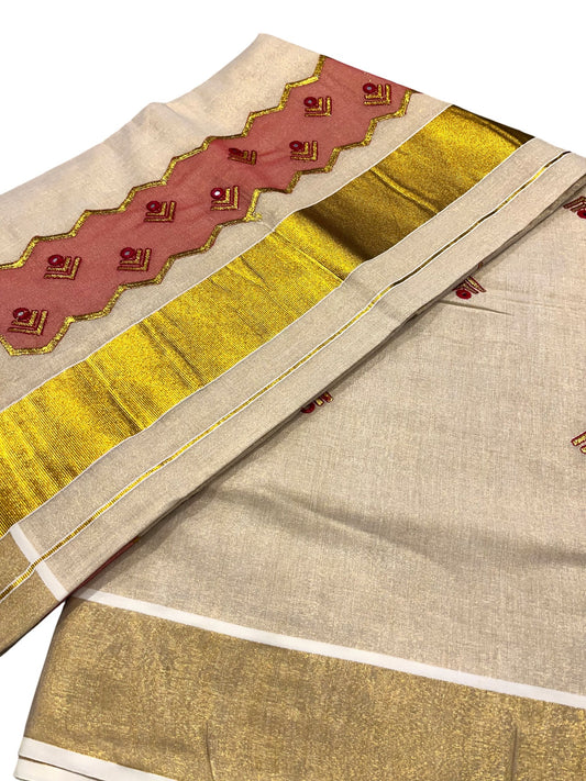 Southloom Tissue Kerala Kasavu Saree with Embroidery Design