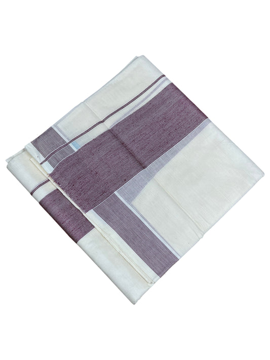 Southloom Kerala Pure Cotton Double Mundu with Maroon Lines Border (South Indian Kerala Dhoti)