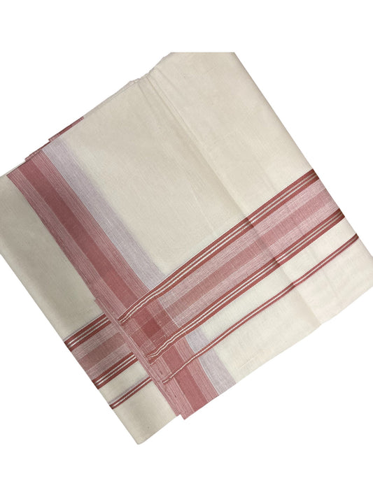 Southloom Kerala Pure Cotton Double Mundu with Peach Colour And Silver Lines Border (South Indian Dhoti)