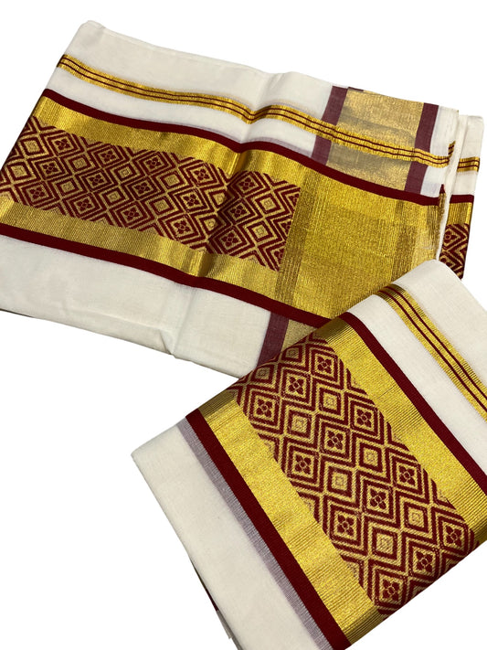 Southloom Premium Handloom Set Mundu with Kasavu Maroon and Golden Border (2.80 Mtr)