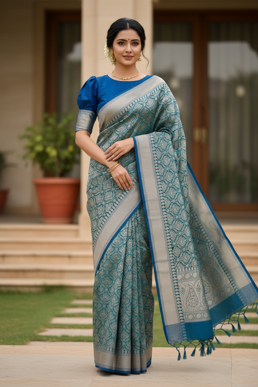 Southloom  Banarasi Silk Saree with Woven Work on Body and Borders