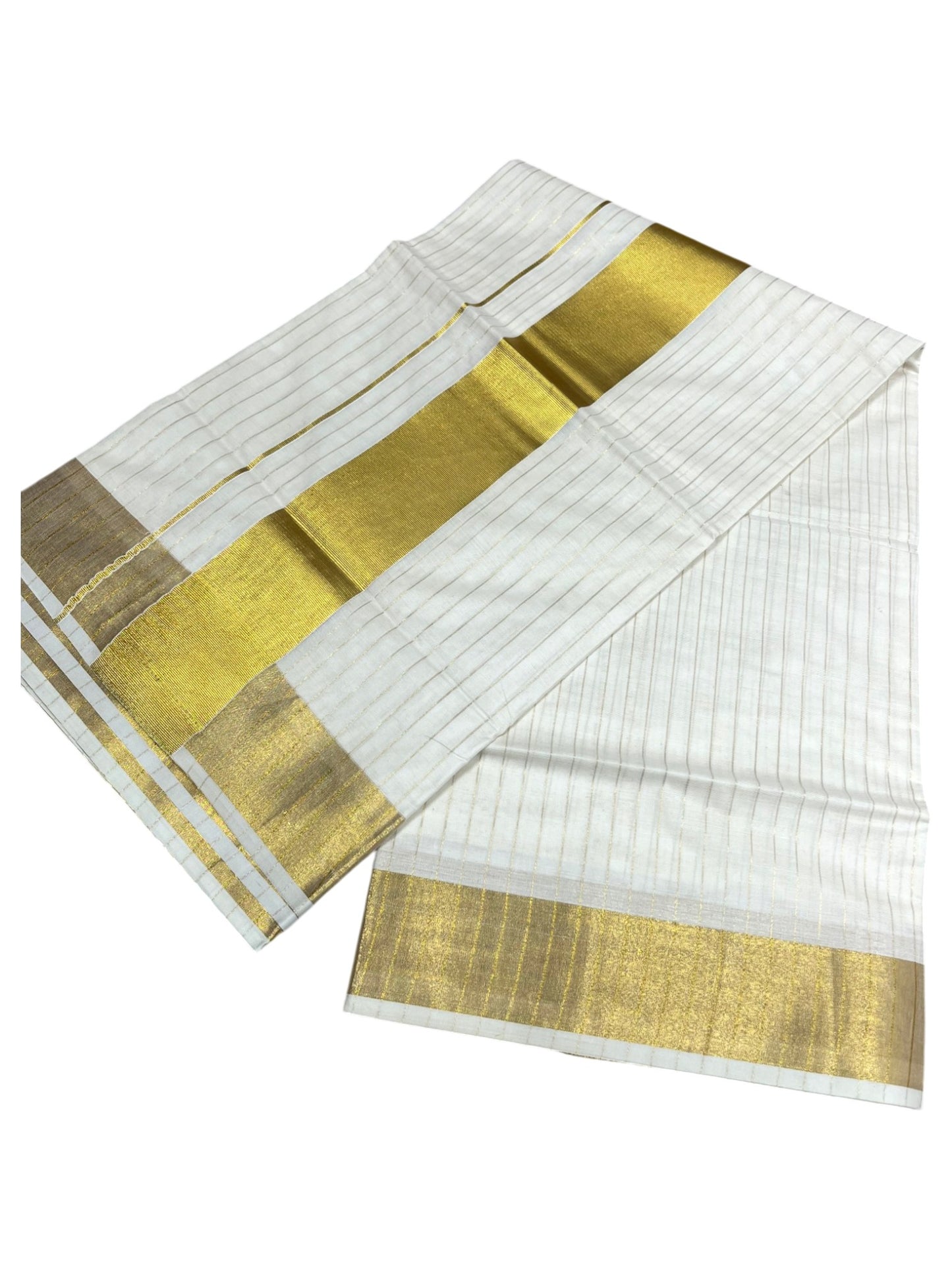 Southloom Pure Cotton Kerala Kasavu Saree with Lines on Body and Kasavu Border