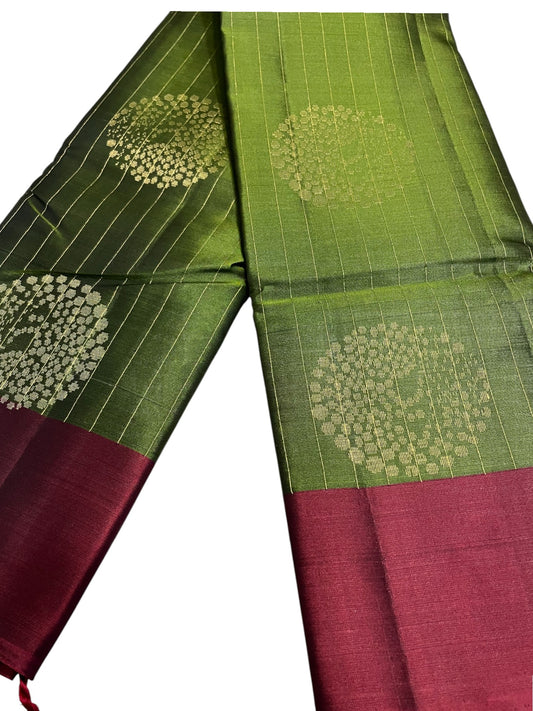 Southloom Pure Handloom Kanchipuram Silk Saree with Butta Work (Green & Maroon)